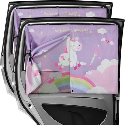 Car Window Shades, 2 PCS Magnetic Double Layer Car Sun Shade for Side Windows Privacy Full Covers/Half Shade Options Unicorn Patterns Car Window Curtains for Baby Protection